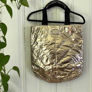 Victoria’s Secret Women’s Metallic Rose Gold Quilted Puffed Tote Bag